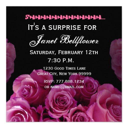 Pink Rose Bouquet 50th Surprise Birthday Template Custom Announcement