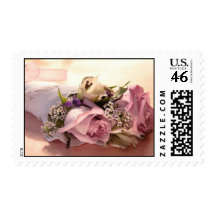 pink rose bouquet stamp