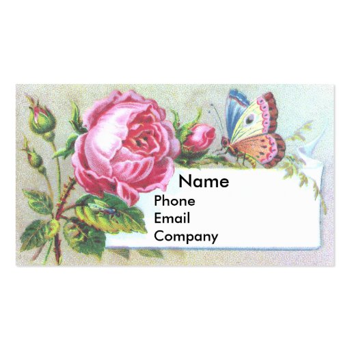 Pink Rose & Butterfly Victorian Trade Card Business Card Template