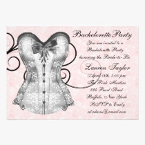 Pink Rose Corset Pink Black Bachelorette Party invitations