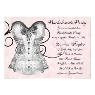 Pink Rose Corset Pink Black Bachelorette Party Custom Announcement