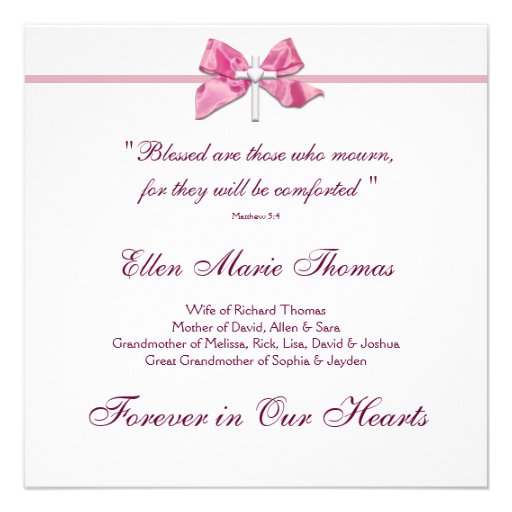 Pink Rose Cross In Loving Memory Memorial Invites