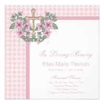 Pink Rose Cross Mourning Cards