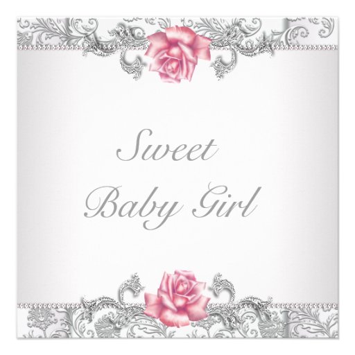 Pink Rose Damask Baby Girl Shower Custom Invitation