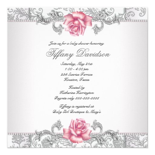 Pink Rose Damask Baby Girl Shower Custom Invitation