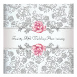 Pink Rose Damask Silver 25th Wedding Anniversary Custom Invite