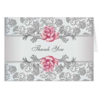 Pink Rose Damask Thank You