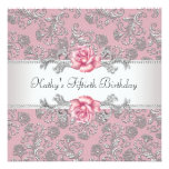 Pink Rose Damask Womans 50th Birthday Party Custom Invites