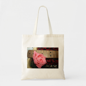 pink rose electric guitar fretboard neck music tote bag