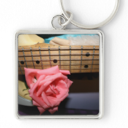 pink rose electric guitar neck fretboard musical keychains