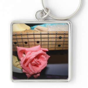 pink rose electric guitar neck fretboard musical keychains