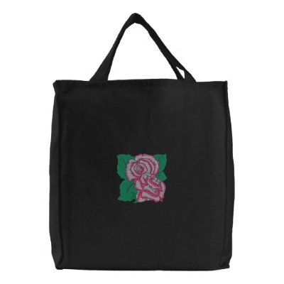Pink Rose Embroidered Bag by mothersdaytshirts