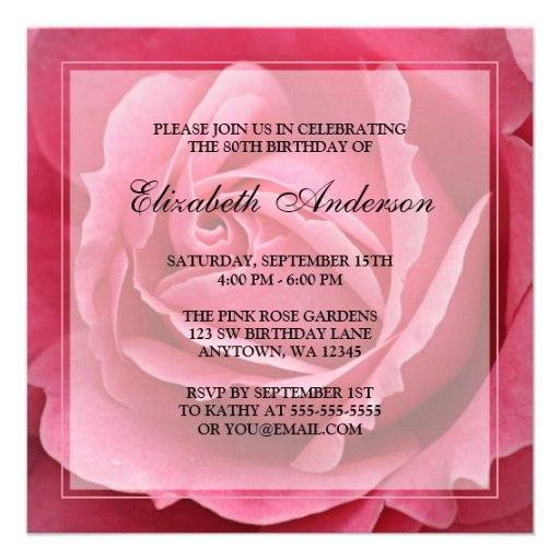 Pink Rose Flower 80th Birthday Party Announcement
