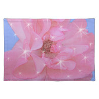 pink rose flower and sparkling stars placemat
