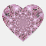 Pink Rose Fractals Heart Stickers