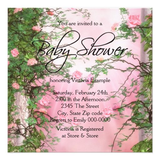 Pink Rose Garden Baby Girl Shower Invitations