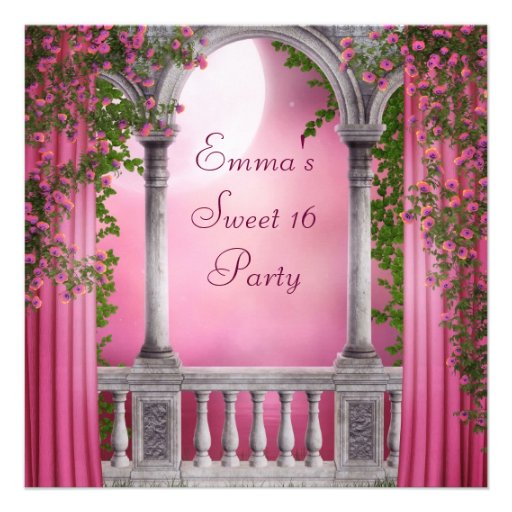 Pink Rose Garden Pink Sweet 16 Party Custom Invites