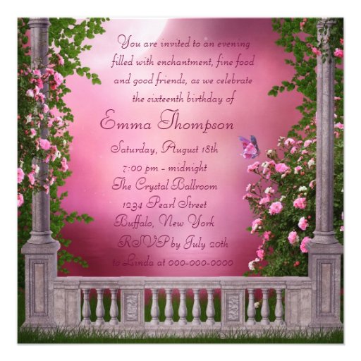 Pink Rose Garden Pink Sweet 16 Party Custom Invites