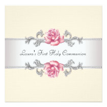 Pink Rose Girls First Communion invitations
