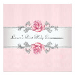 Pink Rose Girls First Communion Invitations