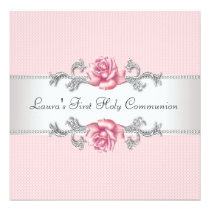 Pink Rose Girls First Communion Invitations invitations