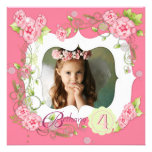 Pink Rose Girls Photo 4th Birthday Party Personalized Invitations