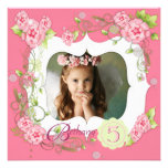 Pink Rose Girls Photo 5th Birthday Party Custom Announcements