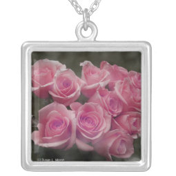 Pink rose group bunch photograph design necklace