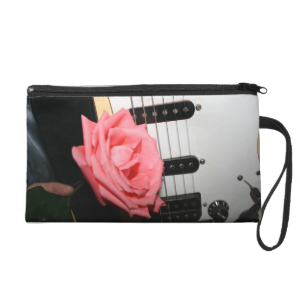Pink rose guitar body strings pickguard music wristlet purse