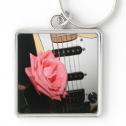 Pink rose guitar body strings pickguard music keychains