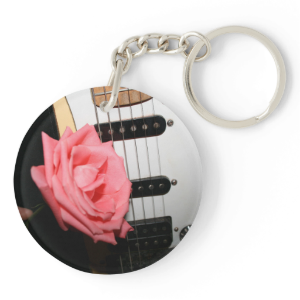 Pink rose guitar body strings pickguard music keychains