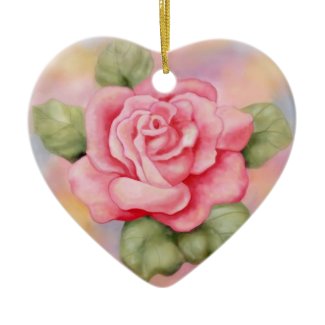Pink Rose Heart Ornament