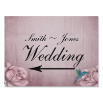 Pink Rose Hummingbird Wedding Direction Sign