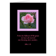 Pink Rose ~ John 1:16 Greeting Card