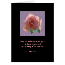 Pink Rose ~ John 1:16 Greeting Cards