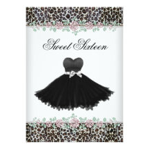 Pink Rose Leopard Sweet Sixteen Birthday Party Custom Invitation