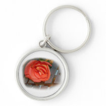 Pink Rose on Metal Mallet Bells Keychains