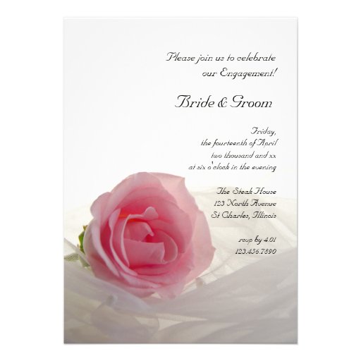 Pink Rose on White Engagement Party Invite