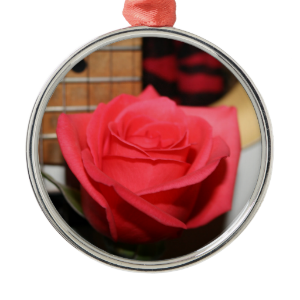 Pink rose pale guitar music image ornament