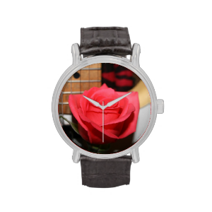 Pink rose pale guitar music image wrist watch