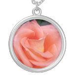 pink rose petals round pendant necklace