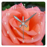 pink rose petals square wall clock