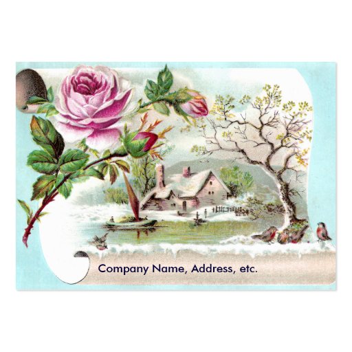 Pink Rose Scroll Victorian Trade Card Business Cards (front side)