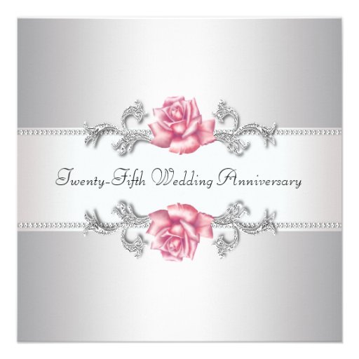 Pink Rose Silver 25th Wedding Anniversary Personalized Invite