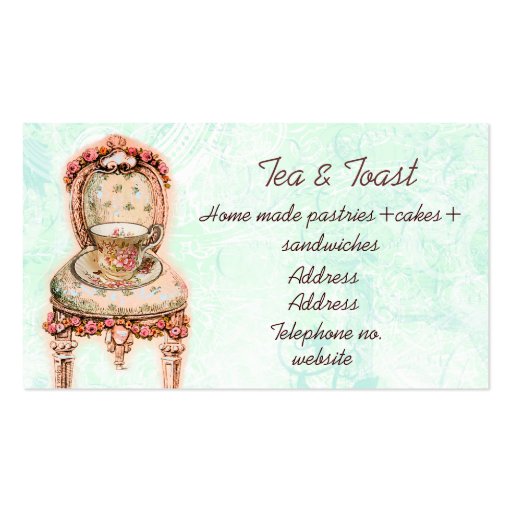 Pink Rose Teacup and Victorian Chair Business Cards