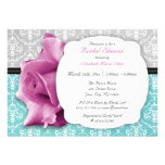 Pink Rose Teal Damask Bridal Shower Invitations