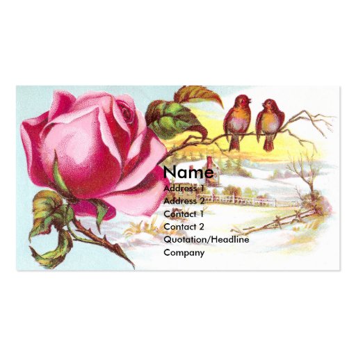 Pink Rose & Tiny Birds Victorian Trade Card Business Cards (front side)