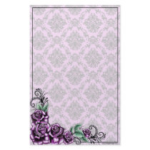 Pink Rose Valentine Baroque Pattern Stationery