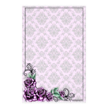 Pink Rose Valentine Baroque Pattern Stationery