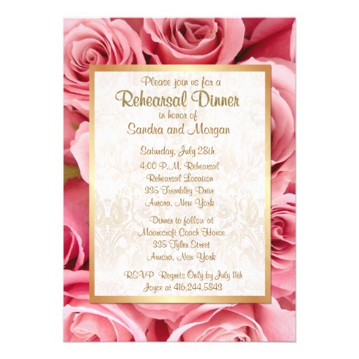 Pink Rose Wedding Rehearsal Dinner Personalized Invitations